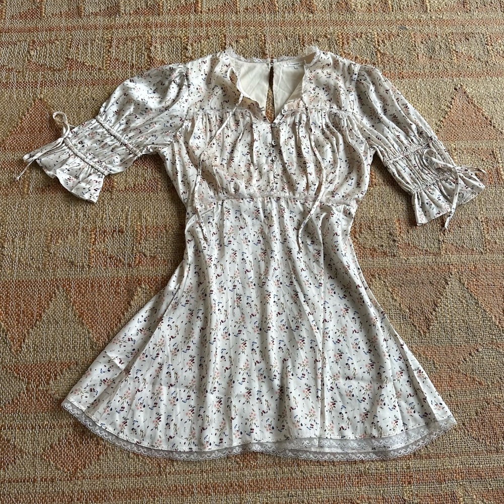 Tularosa Satin Floral Cream Mini Dress